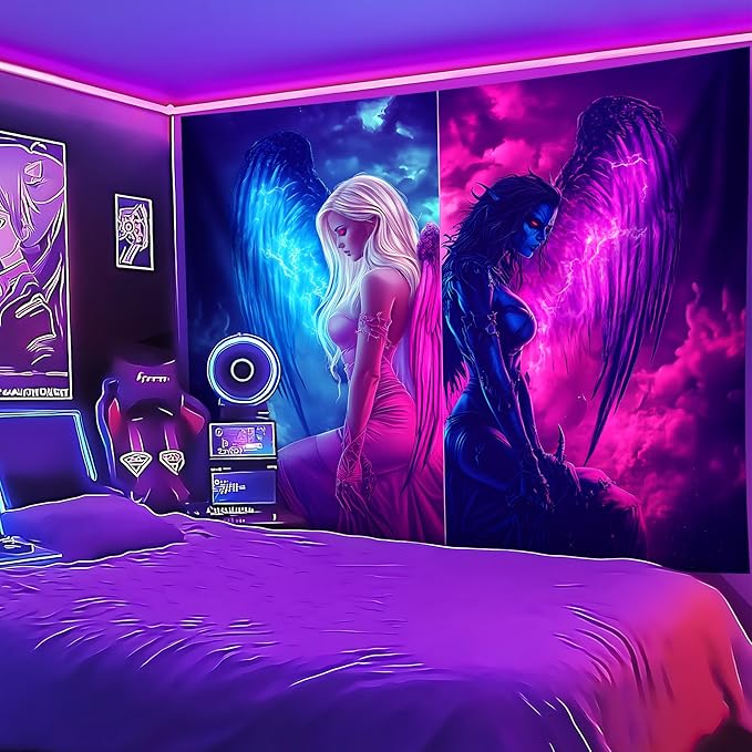 Blacklight Tapestry,WingTapestry Glow In The Dark,UV Reactive Black Light Upright Posters Wall Hanging for Bedroom Dorm Living Room Backdrop Decor (wing7, 90L" x 70W")
