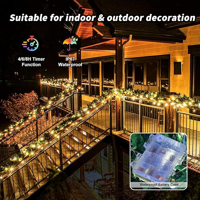 39Ft 120 LED Fairy Lights Battery Operated, RGB Color Changing String Light with Remote and Timer, Battery Powered Twinkle Lights for Bedroom, Dorm, Wall, Mason Jar, Backyard Indoor Outdoor Christmas