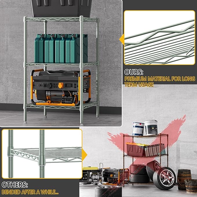 750 lbs 3-Shelf Storage Shelves Wire Shelving Unit Standing Metal Rack for Small Places Narrow Wire Rack for Bathroom, Green 13.8 D x 13.8" W x 25.5" H