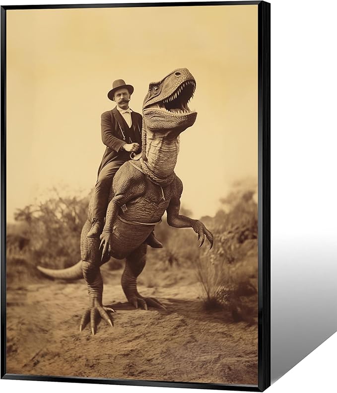 Goth Decor Antiqued Wicca Art Poster Dark Academy Dinosaur And Cowboy Canvas Wall Art Horror Posters Spooky Indoor Art Family Bedroom Office Space Decor 24X36inch Aluminum Framed