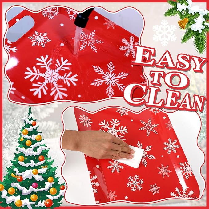 2Pcs Winter Serving Trays 16.1 x 11.1 Inch Large Melamine Christmas Trays Platters with Handles Rectangular Snowflake Melamine Dish for Serving Food Outdoor Dinner Dessert Plates Party Decorations