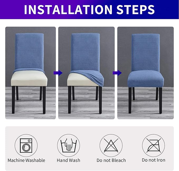 Howhic Stretch Chair Covers for Dining Room Set of 2, Removable Washable Dining Room Chair Covers, Dining Chair Slipcovers Seat Protector, Great for Home and Banquet Deecor (Periwinkle Blue, 2 Pack)