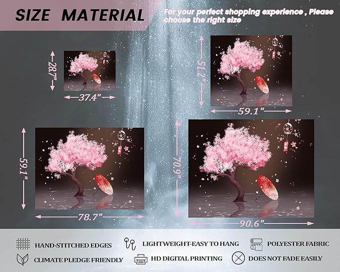 dueeia Japanese Cherry Blossom Tapestry Wall Hanging Anime Tree Asain Spring Tapestries for Bedroom Aesthetic Living Room Dorm Wall Decor (59.1"x39.4")