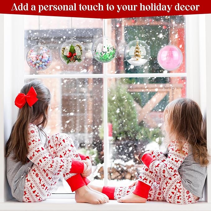 ANVAVO 12 Pieces 12 cm Christmas Clear Plastic Fillable Ball Ornaments DIY Craft Transparent Baubles Shatterproof Christmas Tree Hanging Ornaments for Xmas New Years Birthday Wedding Home Decor