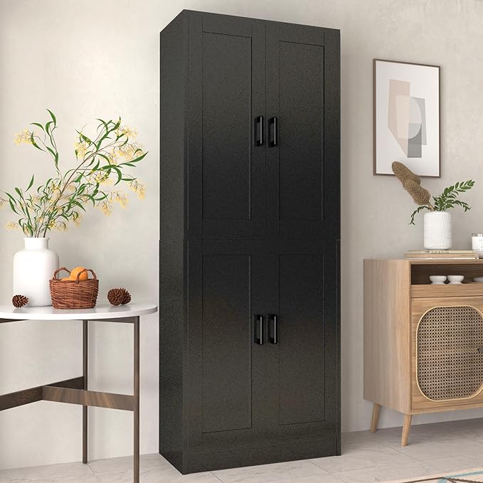 Black Kitchen Pantry, 71" Tall Cabinet with Doors, Hutch with Storage for Dining Room