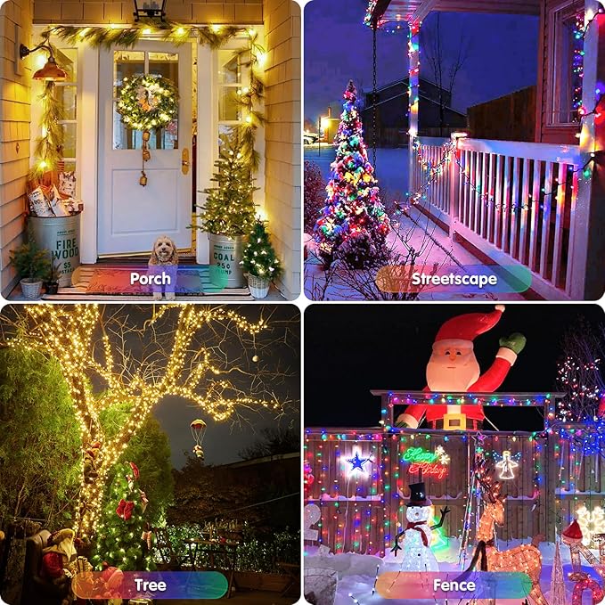 JMEXSUSS 2 Pack Warm White & Multicolor Solar Christmas Lights Outdoor, Each 100 LED 33ft Solar Color Changing Lights Outdoor Waterproof for Christmas Tree Decorations
