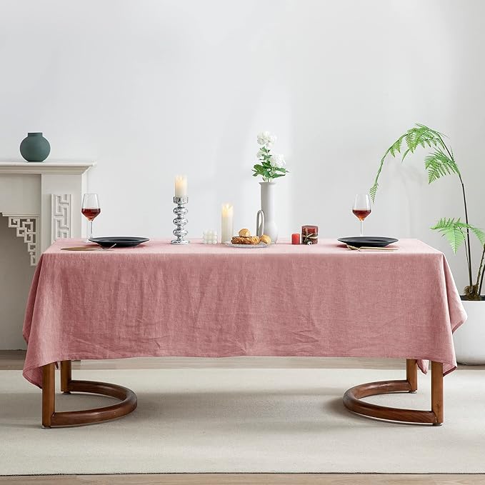 EVERLY 100% Pure Linen Rectangle Tablecloths 60x108Inches for Dining,Buffet Parties,Picnic,Events,Weddings and Restaurants,Decorative Halloween,Thanksgiving Machine Washable Tablecloths-Muddy Pink