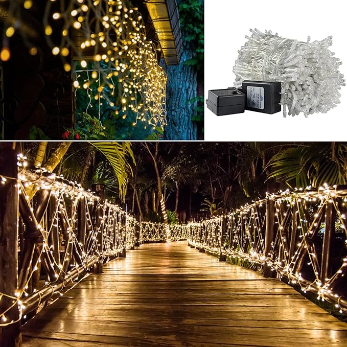 Solhice LED Curtain Lights Outside 40ft x 3ft for Backyard, 600 LED Plug in Hanging Fence String Lights Outdoor Waterproof for Backdrop Backyard Patio Deck Décor, Warm White (Not Connectable)