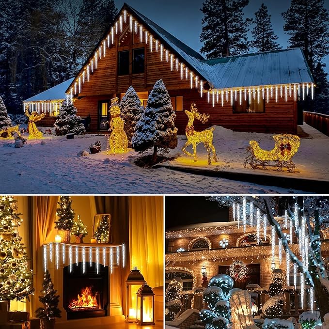 Icicle Lights Outdoor with Remote, 2 Pack Total 40ft 40 Tubes 200 LED Ice Shape String Lights, Connectable Hanging Christmas Decoration Lights for Tree Patio Roof Holiday Decor, Cool White