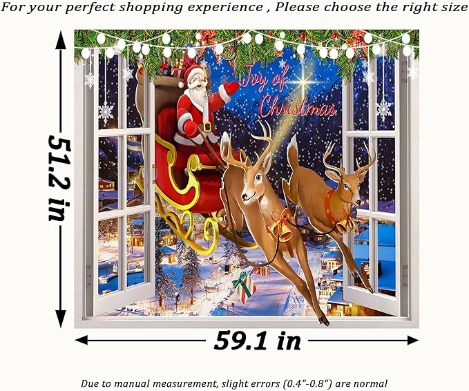 QGHOT Christmas Window Tapestry Wall Hanging Christmas Backdrop Xmas Winter Window Wall Decor Santa Claus Tapestries for Bedroom Living Room Dorm Holiday Party Decoration