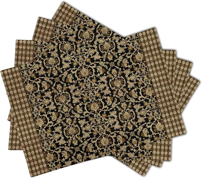 Brown Antique Placemats Set of 4 Vintage Floral Block Print Washable Non-Slip Heat Resistant Place Mats 12x18 Inch Retro Turkish Linen Table Mats for Kitchen Dining Party Decor