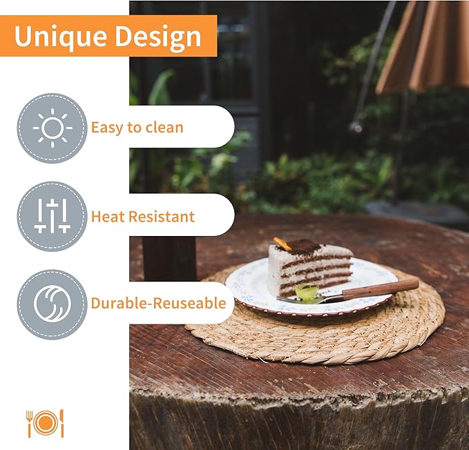 Defined Deco Woven Placemats Set of 6,13" Round Rattan Placemats,Natural Hand-Woven Water Hyacinth Placemats,Farmhouse Weave Place Mats,Rustic Braided Wicker Table Mats for Dining Table,Home,Wedding.