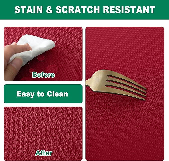 Biscaynebay Textured Fabric Christmas Round Table Cloth 90", Red Water Resistant Spill Proof Folding Table Covers for Dining, Kitchen, Wedding & Parties Machine Washable