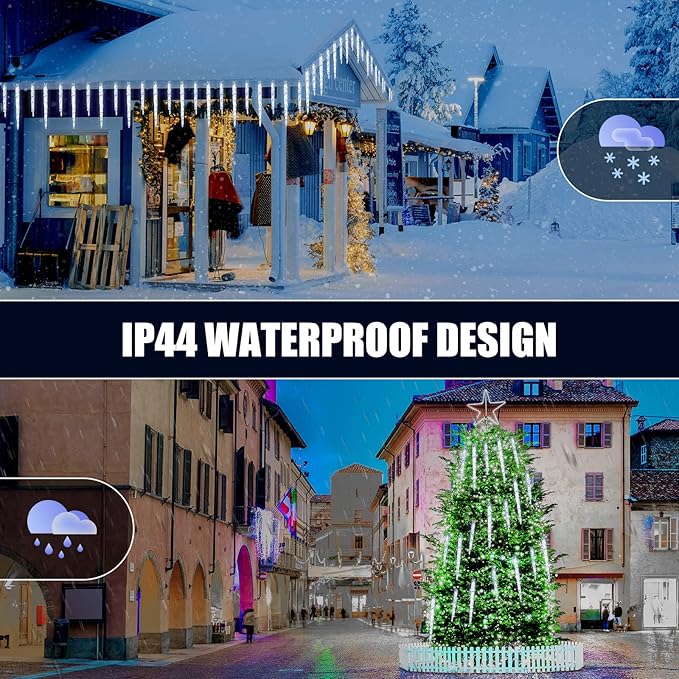 Icicle Lights Outdoor 13.5ft With Remote - 20 Tubes 100 LED Christmas Lights, Waterproof Indoor for Tree Patio Roof Holiday Decor, Cool White