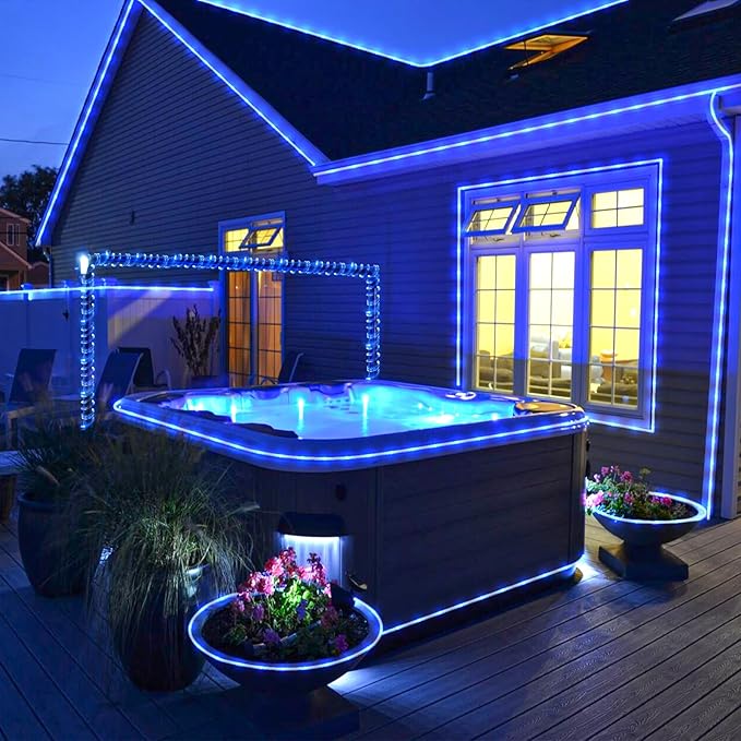 Rope Lights for Outside, 164FT 500 LED Rope Lights Outdoor Waterproof, 8 Modes Plug in String Lights for Indoor Bedroom, Garden, Deck, Patio, Pool, Landscape, Party Decorations - Blue