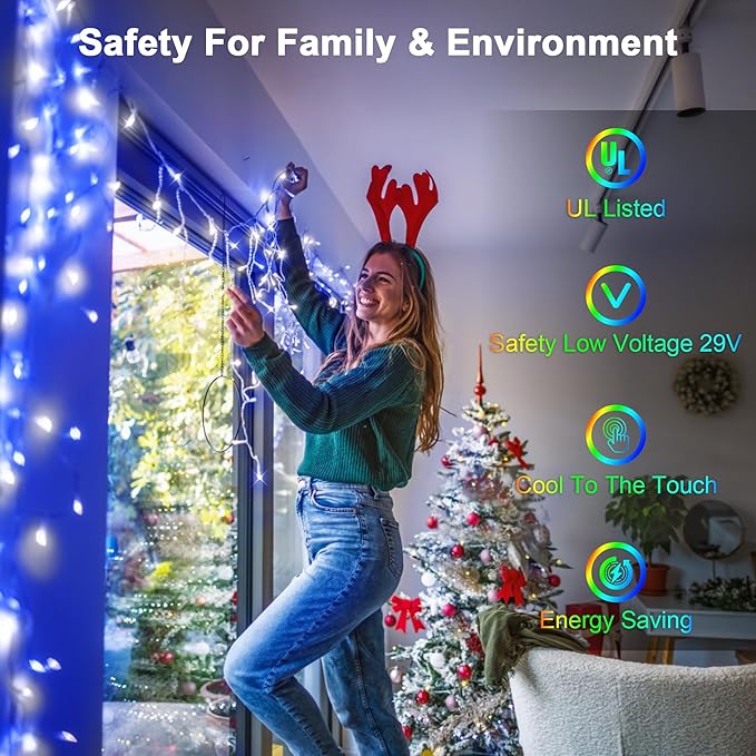 60FT 612 LED Outdoor Christmas Lights - 136 Ice Drops, 12 Pro Modes with Timer Memory & Brightness, Waterproof Hanging Ice String Light for Holiday Wedding Garden Fence House Decor (Blue & White)