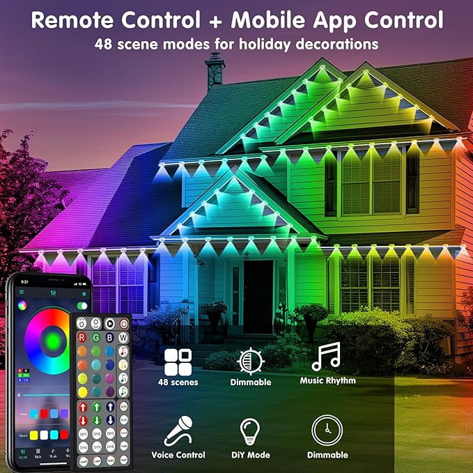 500FT Permanent Outdoor Lights Waterproof with Smart App Control Remote,DIY Scene Modes,Music Sync hronization,Eaves Lights for Garden Decor,Deck,Christmas