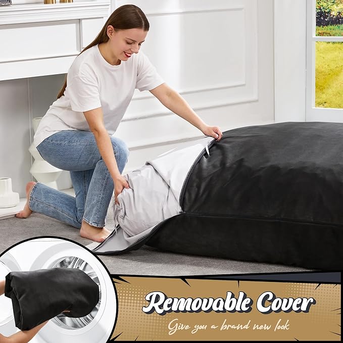 Hobestluk 3 in 1 Bean Bag Chair Giant Bean Bag Chairs for Adults with Velvet Cover Convertible Bean Bag Floor Cushion with Machine Washable Cover for Living Room (Velvet Black)