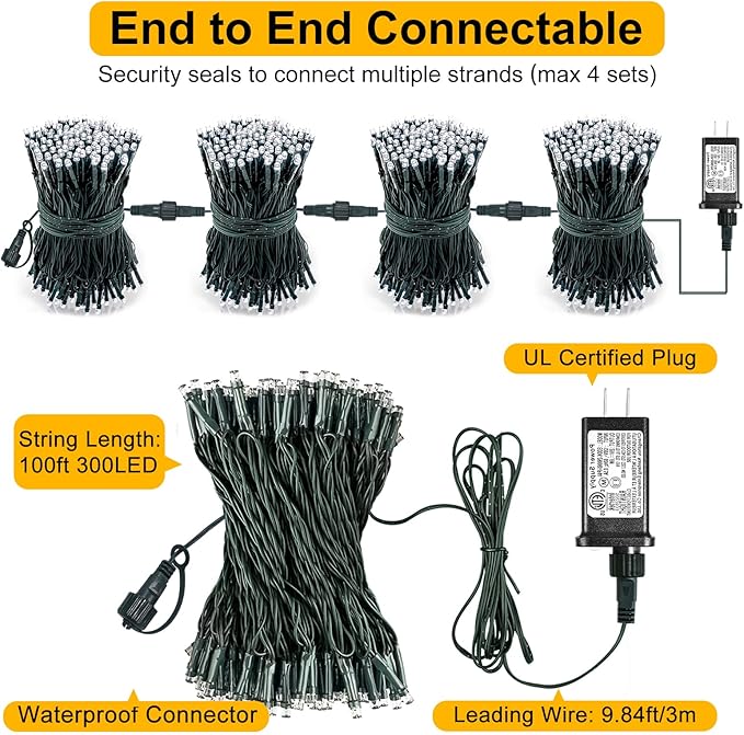 Purple and Orange Halloween Lights, 100FT 300 LED String Lights for Outside with 8 Modes Waterproof, Plug in Green Wire Twinkle Light for Indoor Tree Patio Garden Party House Holiday Decor