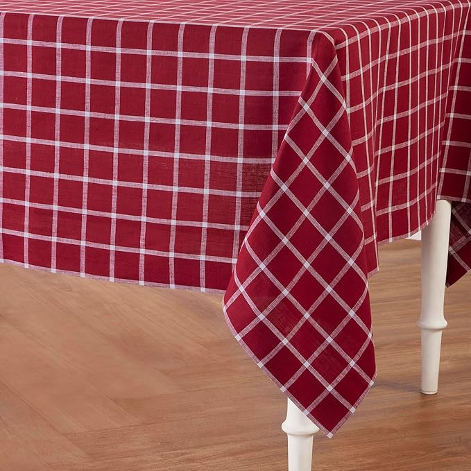 Solino Home Linen Tablecloth 60 x 120 Inch - 100% Pure Linen Windowpane Red Table Cloth for Rectangle Tables - Machine Washable Tablecloth
