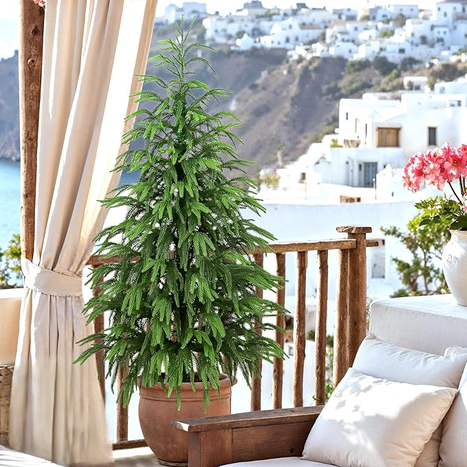 Artificial Norfolk Pine Tree, 4 ft Realistic Christmas Tree, Fake Potted Plants for Front Porch Outdoor Indoor Garden Christmas Decor