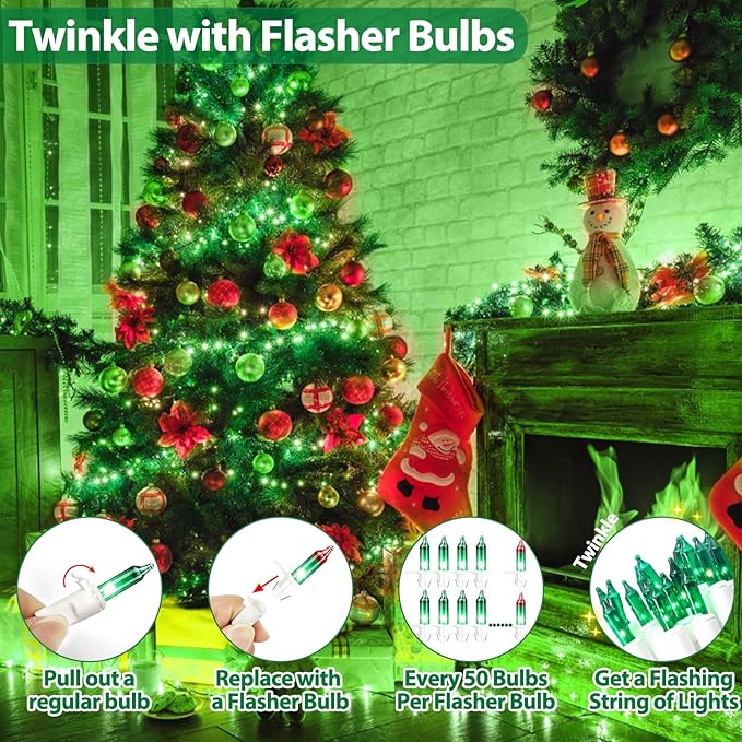 St. Patrick's Day Mini String Light Green Christmas Lights, 25FT 100 Incandescent Bulbs Green Lights with White Wire for Christmas Tree, Garland, Indoor & Outdoor St Patricks Day Decoration