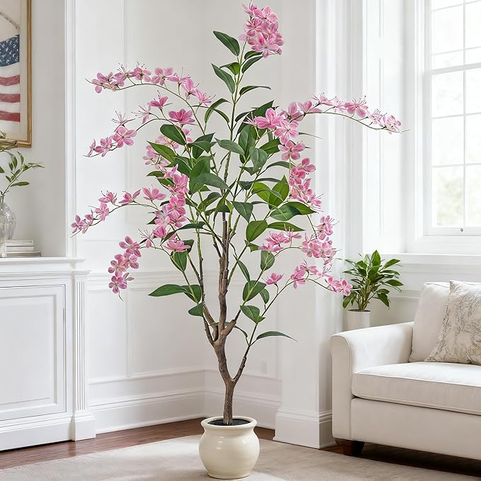 Artificial Jasmine Tree 5ft Beige Flower Pot Fake Plants, Lifelike Artificial Trees with Natural - Looking Blooms, Perfect for Any Space