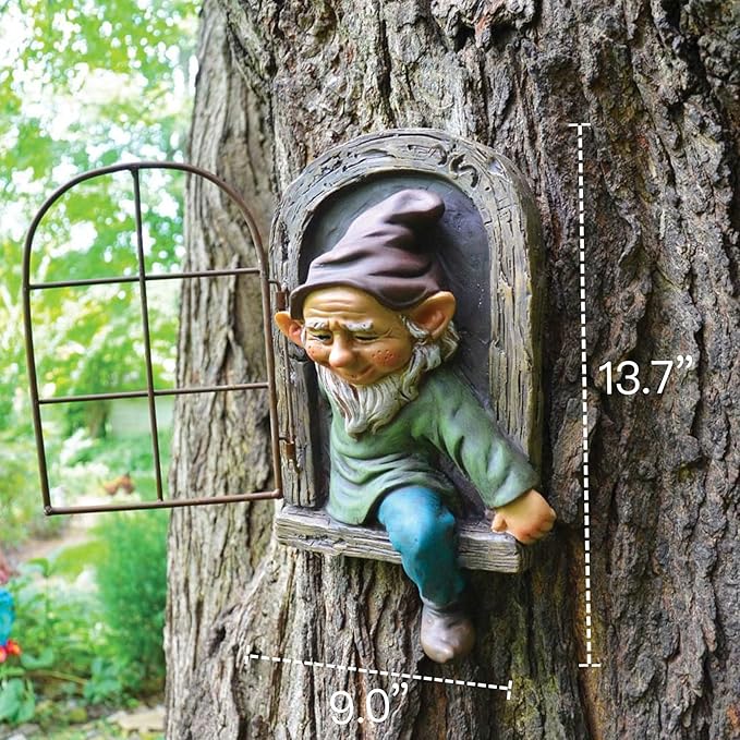 Elenon Gnome Tree Faces Garden Decor, 13inch Elf Out The Window Statue Outdoor Decorations, Tree Hugger Fairy Whimsical Peeker Sculpture Yard Patio Art