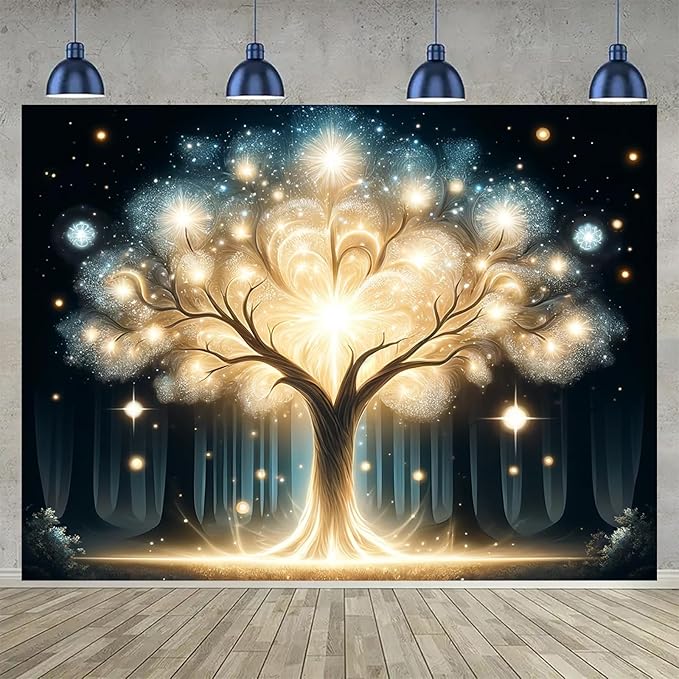 BlissYard Glowing Spirit Tree UV Black Light Tapestry 78x59 Inches Art Color Neon Light Background Bedroom Living Room Wall Party Decoration Fantasy Magical Forest Luminous Tree of Life Backdrop