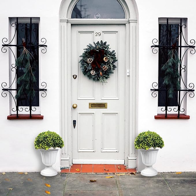 Sunnyglade 2 PCS 17" Artificial Plastic Boxwood Ball Tree, Faux Potted Decorative Topiary Plant, UV Resistant Fake Plant in Pot for Home Gate Indoor Outdoor Patio Office Decor