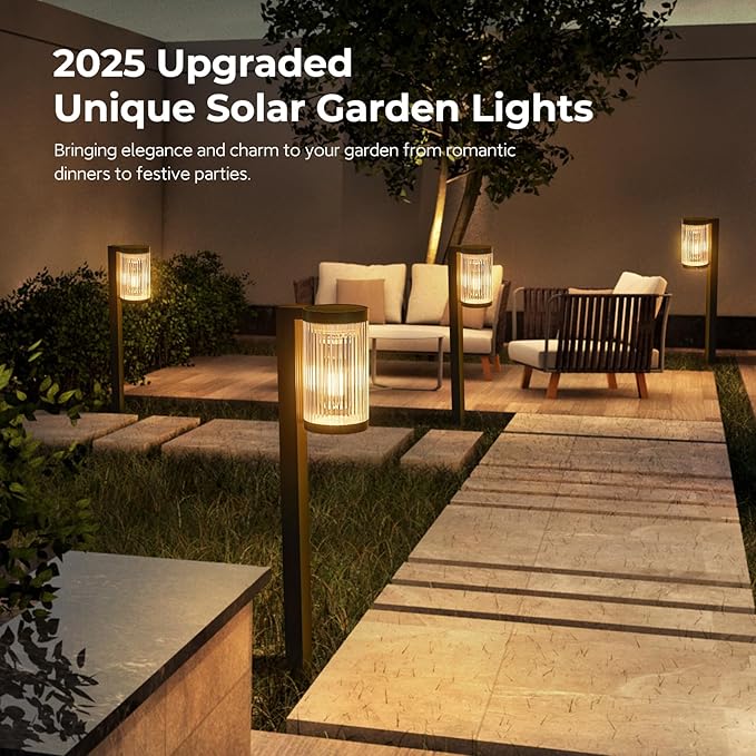 Solar Pathway Lights Outdoor, 2 Pack Upgraded Solar Outdoor Lights Super Bright Up to 12Hrs, IP65 Waterproof Solar Garden Lights Outdoor Solar Lights for Outside Yard Landscape Path Walkway
