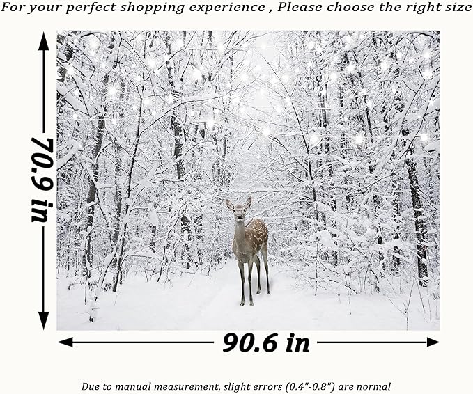 QGHOT Winter Tapestry Wall Hanging Snow Scene Backdrop Winter Wonderland Wall Decor Snowy Forest Wall Art Nature Woodland Deer Tapestry for Bedroom Room Dorm Party Decoration, Extra Large