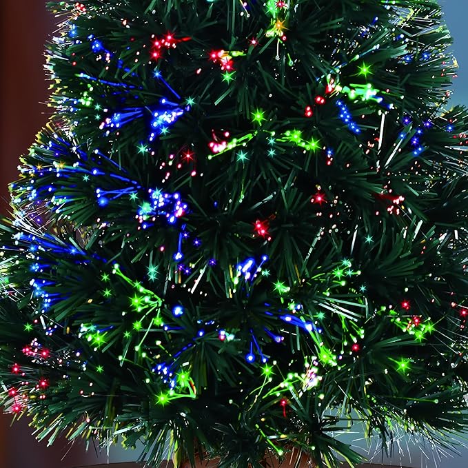 32 inch Green Pre-lit Small Fiber Optic Christmas Tabletop Tree with Gold Pot and Adaptor