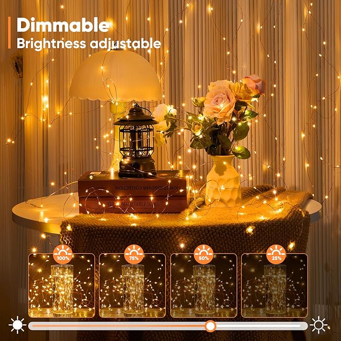 4 Pack 32.8 Ft. Battery Operated Outdoor String Lights with Remote & Timer, LED Warm White Fairy Lights, Waterproof Twinkle Lights for Bedroom, Dorm, Mason Jar, Wedding, Party, Christmas