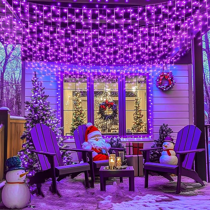 33ft Purple Halloween Lights Outdoor, 400 LED Icicle Lights for Outside Indoor Twinkle Christmas Light with Connectable Clear Wire 8 Modes Timer Waterproof for House Party Tree Holiday Yard Decoration