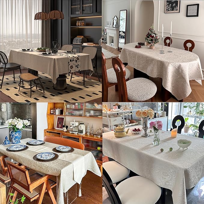 Jacquard Square Tablecloth, Thick Kitchen Dining Table Cloth for Square or Round Tables, Waterproof Decorative Fabric Table Cover for Outdoor and Indoor, 70x70 Inch Milky White