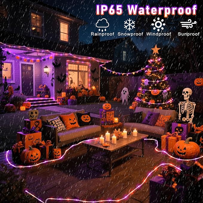 Purple Orange Halloween Lights, 100FT 300 LED Rope Lights for Outside Waterproof with 8 Modes, Connectable String Lights for Indoor Patio, Trampoline, Garden, Pool, Tree, Holiday Decorations