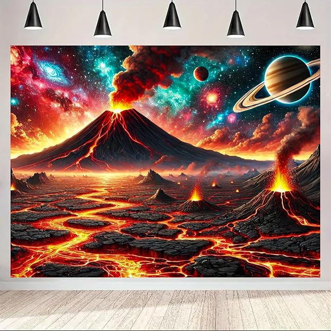BlissYard Volcanic Planet Lava Landscape UV Black Light Tapestry 78x59 Inches Art Color Neon Light Background Bedroom Living Room Wall Party Decoration Outer Space Earthcore Molten Galaxy Decor