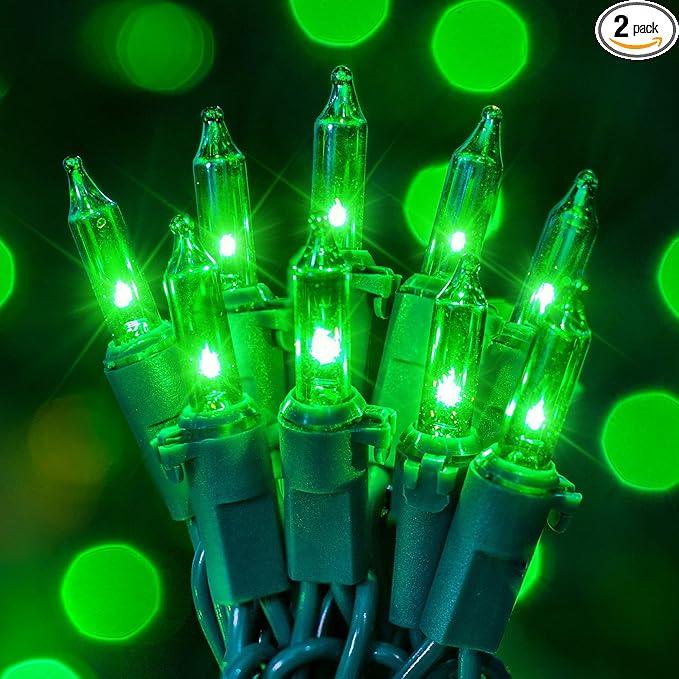Hopolon St. Patrick's Day Mini String Lights, 2PACK 50Count 13Feet Incandescent Bulb Waterproof Green Fairy Lights Plug in for Indoor Outdoor Halloween Party Patio Christmas Decor,Green