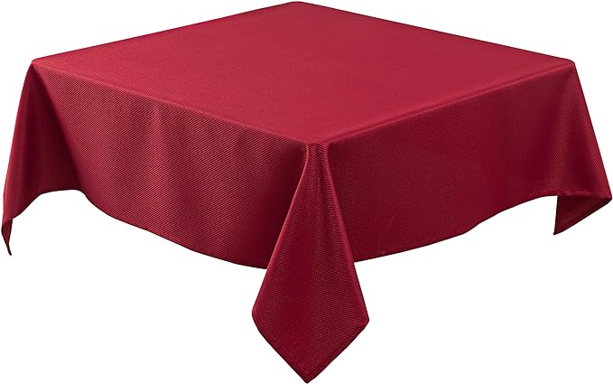 Biscaynebay Textured Fabric Christmas Square Table Cloth 90x90 Inch, Red Water Resistant Tablecloths for Dining, Kitchen, Wedding and Parties, Machine Washable