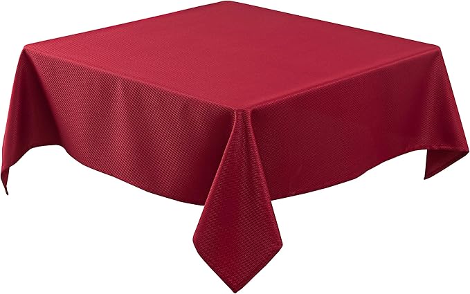 Biscaynebay Textured Fabric Christmas Square Table Cloth 70x70 Inch, Red Water Resistant Spill Proof Tablecloths for Dining, Kitchen, Wedding and Parties, Machine Washable
