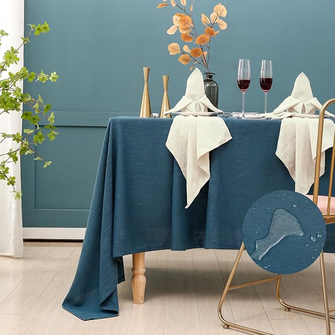 Blue Tablecloth, Polyester Linen Waterproof Washable Table Cloth, French Rectangle Fabric Table Cover for Dining, Restaurant, Kitchen, Buffet, Party, Wedding, 54''x72'', Blue
