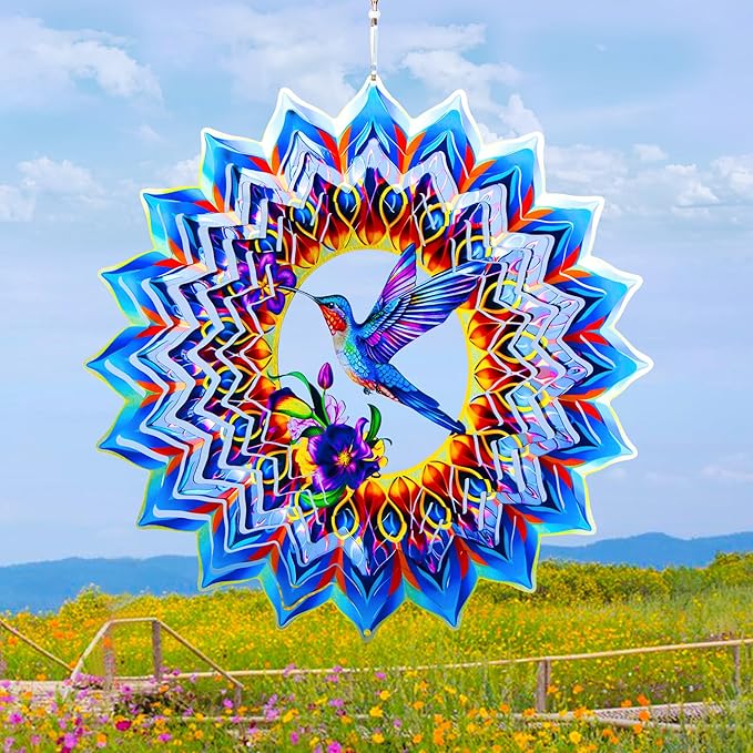 Hummingbird Wind Spinner,Hanging Wind Spinners Outdoor for Garden Decoration,15.7 inch 3D Stainless Steel Wind Sculpture for Indoor/Outdoor Decor