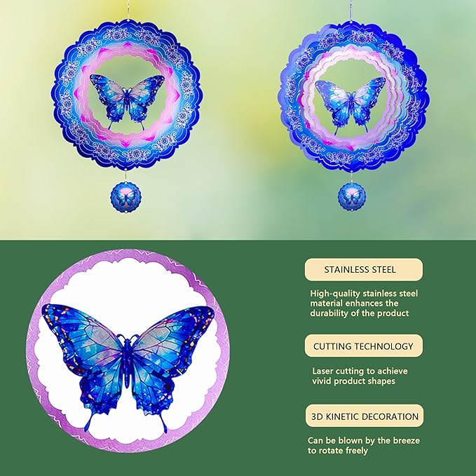 Butterfly Wind Spinners Outdoor,12 Inch Butterfly Gifts for Women Mom Grandma Wife,3D Butterflies Decorations Wind Spinners for Garden Yard Proch