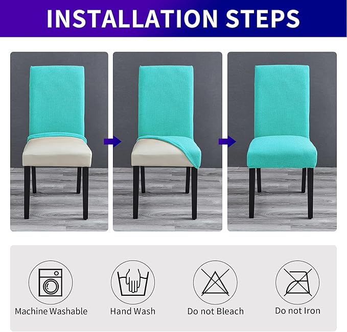 Howhic Stretch Chair Covers for Dining Room Set of 6, Removable Washable Dining Room Chair Covers, Dining Chair Slipcovers Seat Protector, Great for Home and Banquet Decoration (Turquoise, 6 Pack)