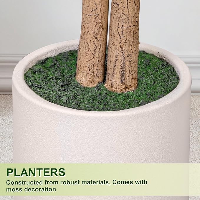 5FT Artificial Ficus Tree with White Planter, Realistic Faux Silk Indoor Outdoor Plant for Home Office Living Room, Porch, Garden Decor