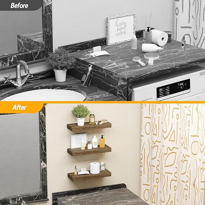 BAMEOS Floating Shelves, 16x6 Wall Mounted Wooden Shelves with Invisible Brackets Set of 3, Hanging Wall Shelves Decoration for Bedroom, Bathroom, Living Room and Kitchen