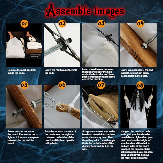 Halloween Decorations Outdoor Indoor Haunted Swinging Girl, Scary Ghost on Swing for Yard Porch, Creepy Motion Easy to Hang