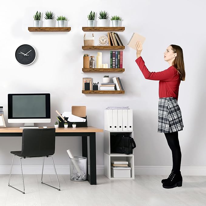 Sorbus Floating Shelves for Wall, Bathroom Shelves Wall Mounted for Kitchen, Bedroom, Living Room, Bathroom Storage, Over Toilet, Hanging Book Shelf for Wall Home Decor (Rustic Brown, 5 Pack)