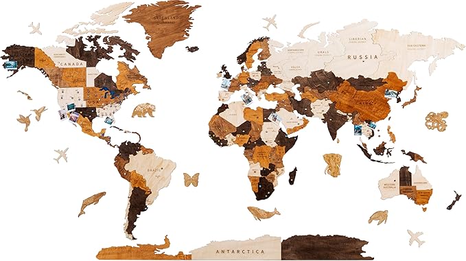 HYPERI Multilayered 3D Wooden World Map Wall Decor, Wood Art Wall Decor, Mapa Mundi Para Pared, World Maps and Push Pins, Christmas, Valentine's Day Gifts For Dad, Mom, Boss, Husband, Wife (Large)